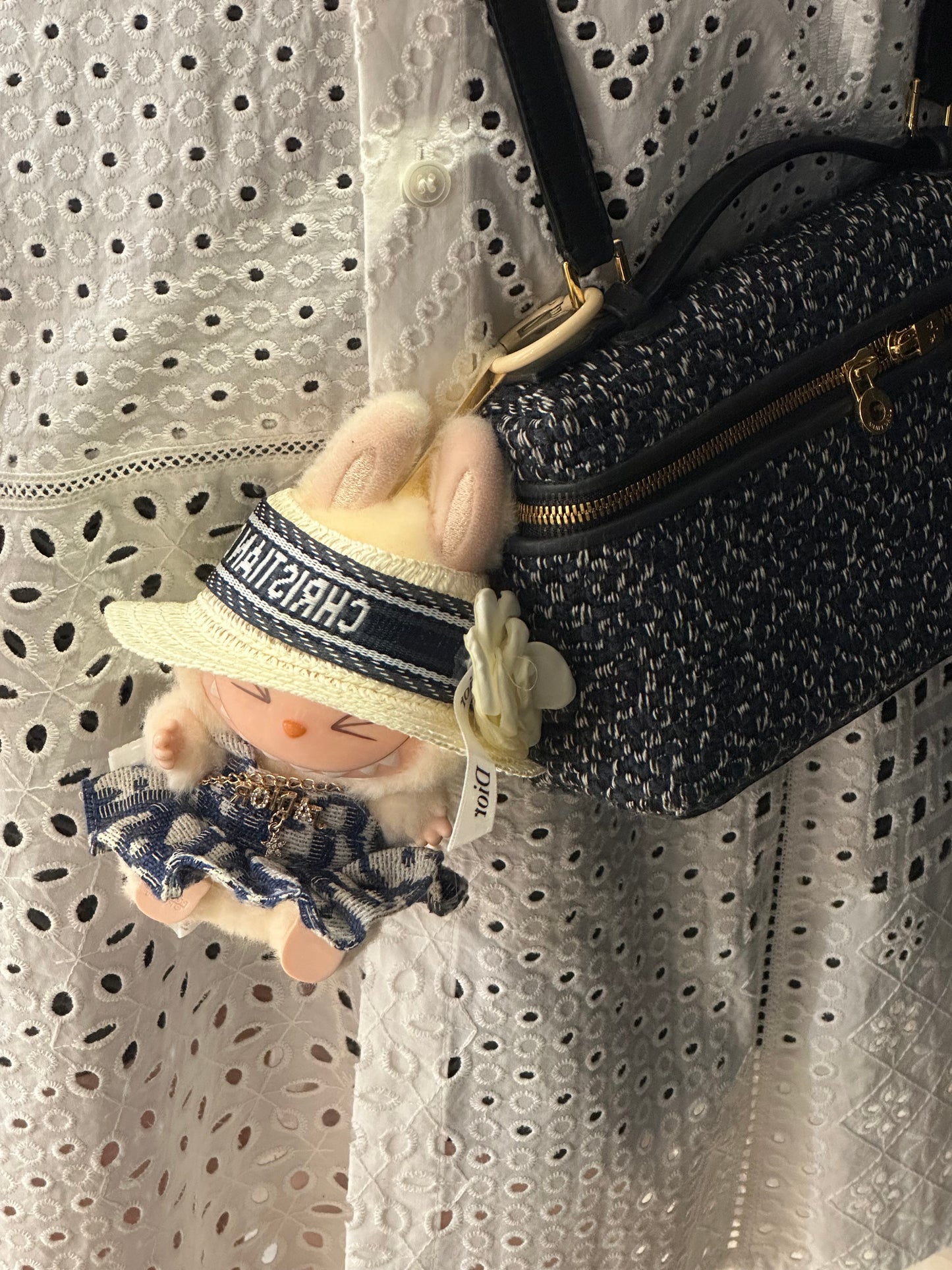 Christian Dior-Inspired Summer Outfit for Labubu incl. Dress, Bag, Hat or Bow